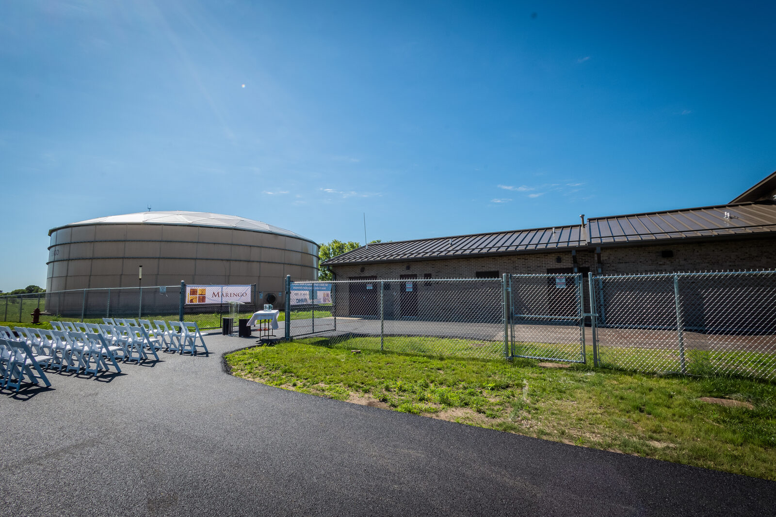 The filtration plant sits beside one of the city's water storage tanks on Greenlee Street.