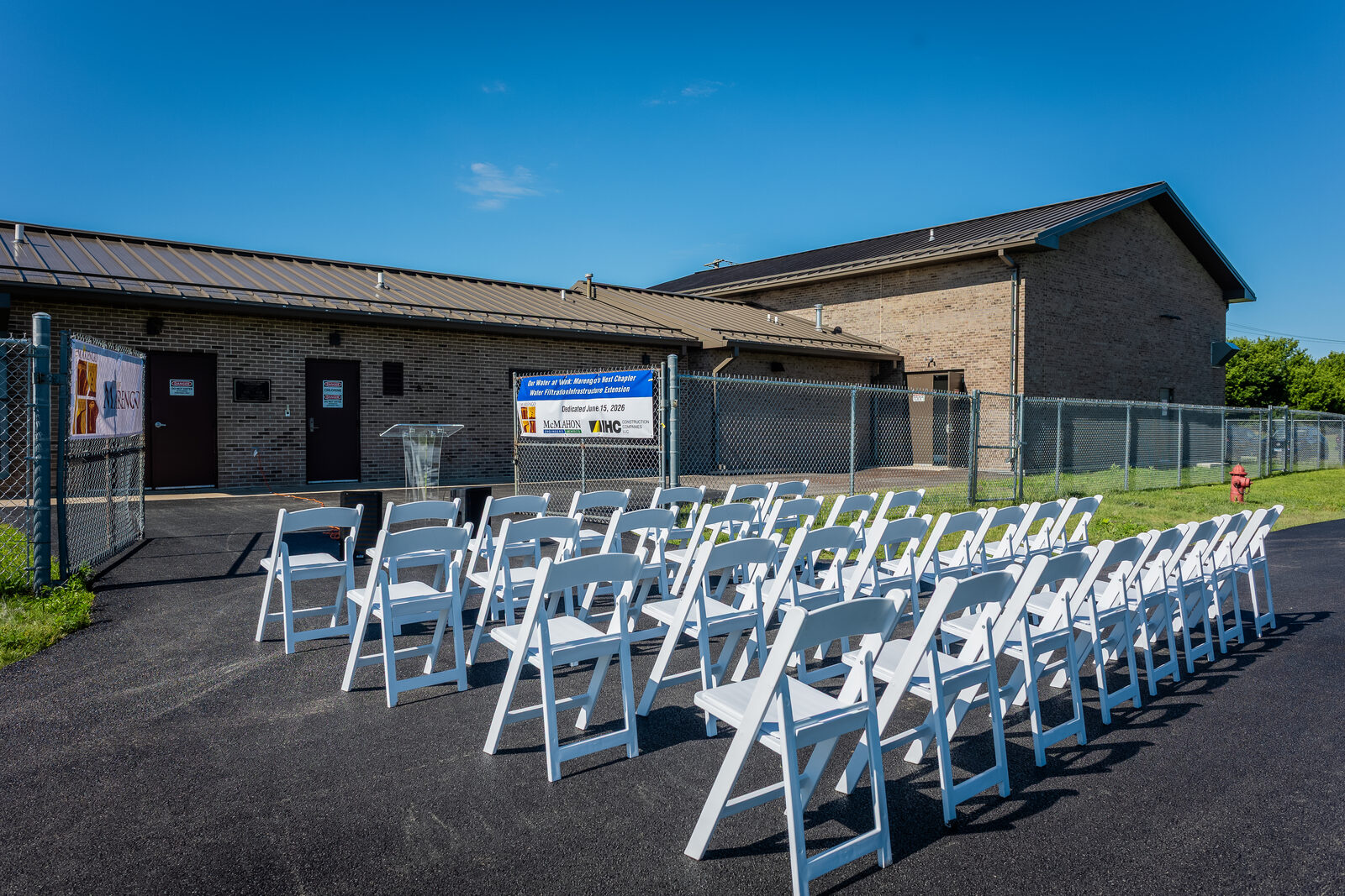 The new Marengo water filtration plant on Greenlee Street, set up for its June 15 ribbon-cutting ceremony.